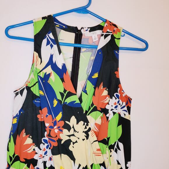 1901 womens black and green floral print cotton poplin v-neck romper size XS - Picture 4 of 10